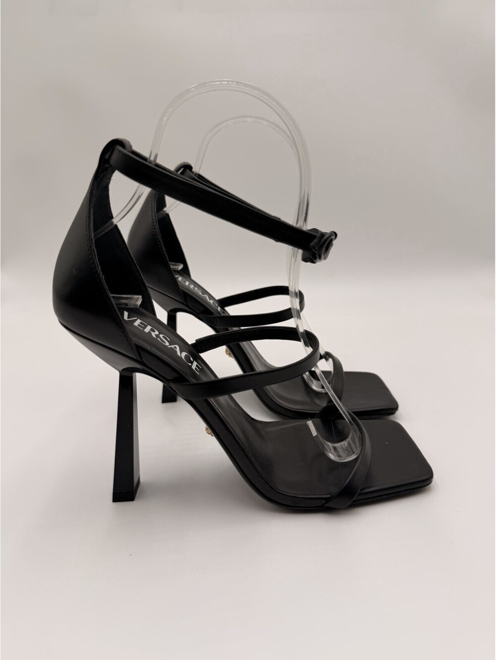 Women’s Versace Safety Pin heeled sandals Black Leather Size 36